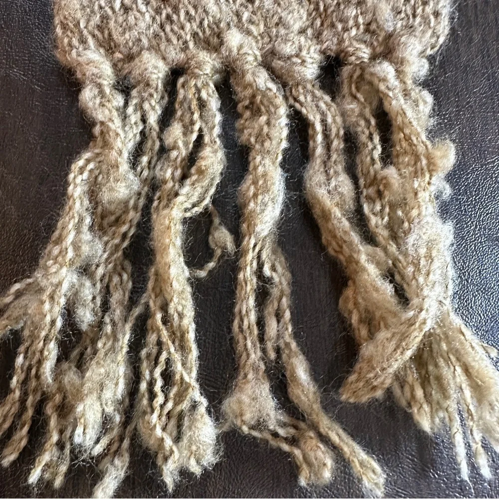 Mr Emperor Beige Knit Scarf with Fringe Wool and Acrylic. 72”